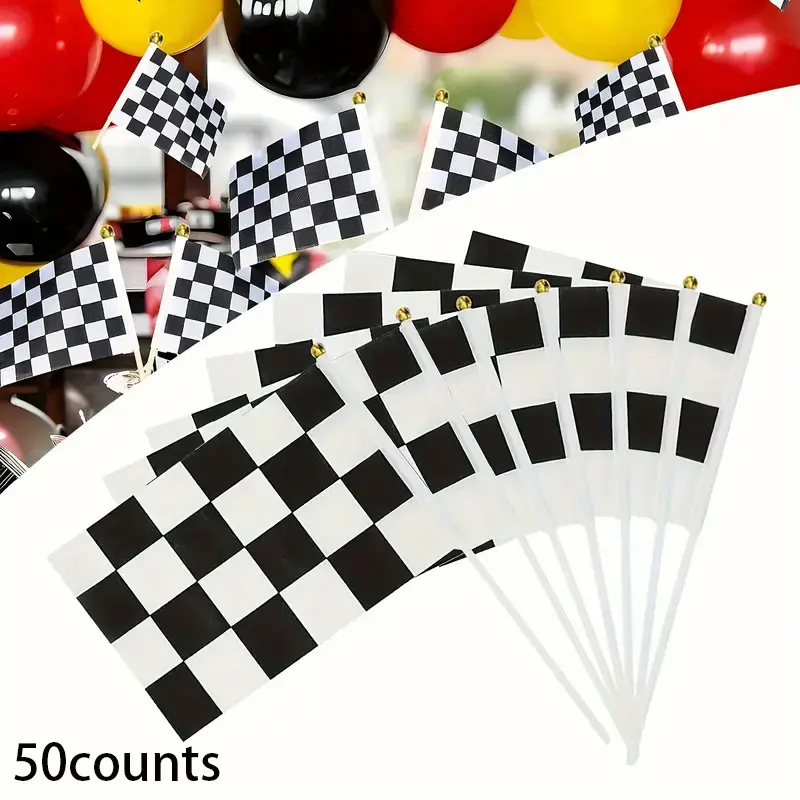 50pcs Racing Flag Waving Set, Handheld Colorful Flags with Plastic Pole, 20x14cm, for Sports Events, Parties, Festivals, Racing Activities, Party Decoration, Party Decor Supplies
