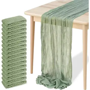 16 Pack Cheesecloth Table Runners 20" x 120", Boho Gauze Table Decor for Wedding, Bridal Shower, Birthday Party, Long Romantic Runner(Sage Green)