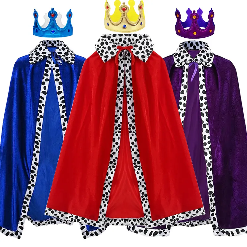 Adult Kids Cape King Prince Cosplay Costume Crown Shawl Parent-child Activity Party Performance Costume Halloween Cloak
