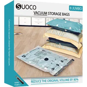 Vacuum Storage Bags, Compression Packing Space Saver Seal Bags for Clothing Bedding Comforters Blankets Pillows, 8 Jumbo
