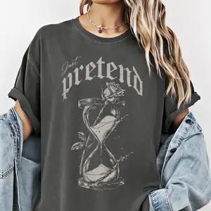 Gothic Rose Shirt, Hourglass, Unisex Vintage Grunge Tee, Just Pretend Art Shirt, Lettering Shirt