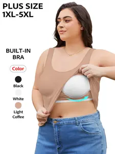 COOTRY【Plus Size】Built-in Bra Tank Top for Women, 1XL-5XL,Flowy Swing Cami with Chest pads,Belly Hiding Multi-Pack Tank Top, Scoop Neck Sleeveless Camisole,Casual&Workout Layering Top,Plus Size Fashion