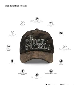 Mad Hatter Skull Protector “THEY CAN’T TAKE MY DANCE AWAY" Baseball Cap. 400 HZ Cotton, Adjustable Snapback Strap. Breathable. Embroidered.