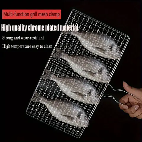 1pc Foldable BBQ Grill Basket Fish Roaster, Portable Vegetable Basket Fish Holder With Removable Handle, BBQ Grill Rack Grill Basket For Fish Vegetables Steak Shrimp Chops, Outdoor BBQ, Grilling Outdoor Cooking, Outdoor Cooking Equipment