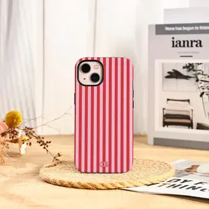 Trendy Red and Pink Stripes Initials Phone Case for iPhone 16 15 14 Pro Max, iPhone 16e iPhone 13 12 Mini SE Pro XR XS iPhone 15 Tough Cover gift for her men's cool gadgets iphone 17 pro max cases girls