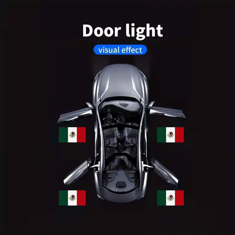 2-pack door lights — Mexico flag projection projector — universal wireless LED door projection light for car doors, suitable for all car brands; Mexico flag welcome plaque projection light