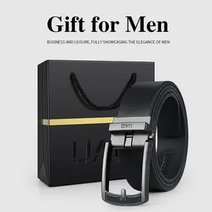 UAQ Two-piece pack for a better deal,men's leather ratchet belt, with easy-open buckle, adjustable without holes, suitable for formal and casual wear, suitable for men's outdoor use, brown textured vintage style, black textured business casual