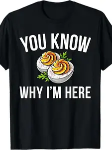 Men'S Plus-Size Funny Thanksgiving T-Shirt - "You Know Why I'm Here" Egg Graphic, Oversized Fit (0XL-5XL), T-Shirts Love Menswear 100% Cotton  True Classic Men’s Short Fashion Tees Ootd T Shirt Daily Wear,Fashion Outfits 2025