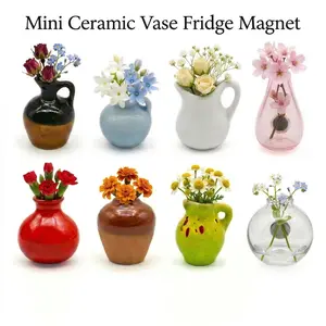 Magnetic Mini Vases for Fridge - Cute Small Glass Bottles for Decor - Strong Magnet Planter for Real or Faux Greenery - Aesthetic Kitchen Accessories Flower