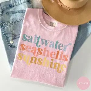 Comfort Colors Saltwater Seashells Sunshine Shirt, Beach Vibes Graphic Tee, Summer Vacation T-Shirt, Coastal Aesthetic Shirt, Summer Vibes Top