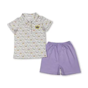 C Kids Boy Mardi Gras Clothing Set Purple Crown Summer Shorts Set BSSO1565