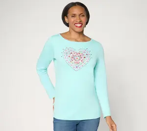 Quacker Factory Sweetie Pie Beateau-Neck Long-Sleeve Top