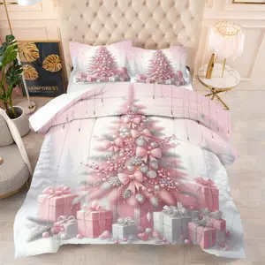 Classic Christmas Tree High-Definition Pattern Comforter, Including 1 Comforter & 1/2 Pillowcases, Soft & Comfortable Decorative Bedding Set, Perfect for Dormitory or Bedroom Decoration
