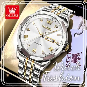 OLEVS 9931 Men's Two-Tone Quartz Watch, Silver Dial with Gold Roman Numerals, Dual Calendar & Luminous, Waterproof Business Casual Watch