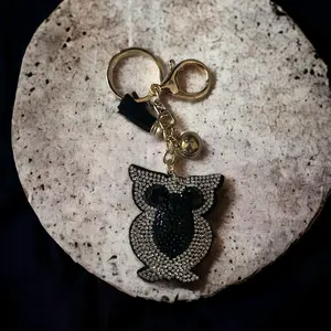 Owl Keychain with Rhinestones and Tassel