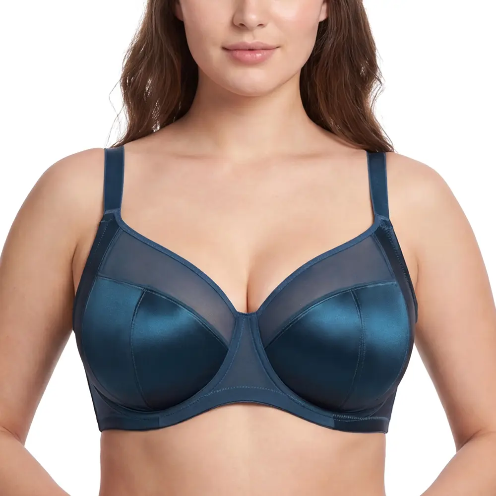 HSIA Lunaire Shimmer Seamless Unlined Plus Size Bra Up to L Cup Full Coverage Non Padded Underwire Side Support T-Shape Minimizer Bra Adjustable Wide Straps Breathable Shimmer Fabric for Big Bust Women