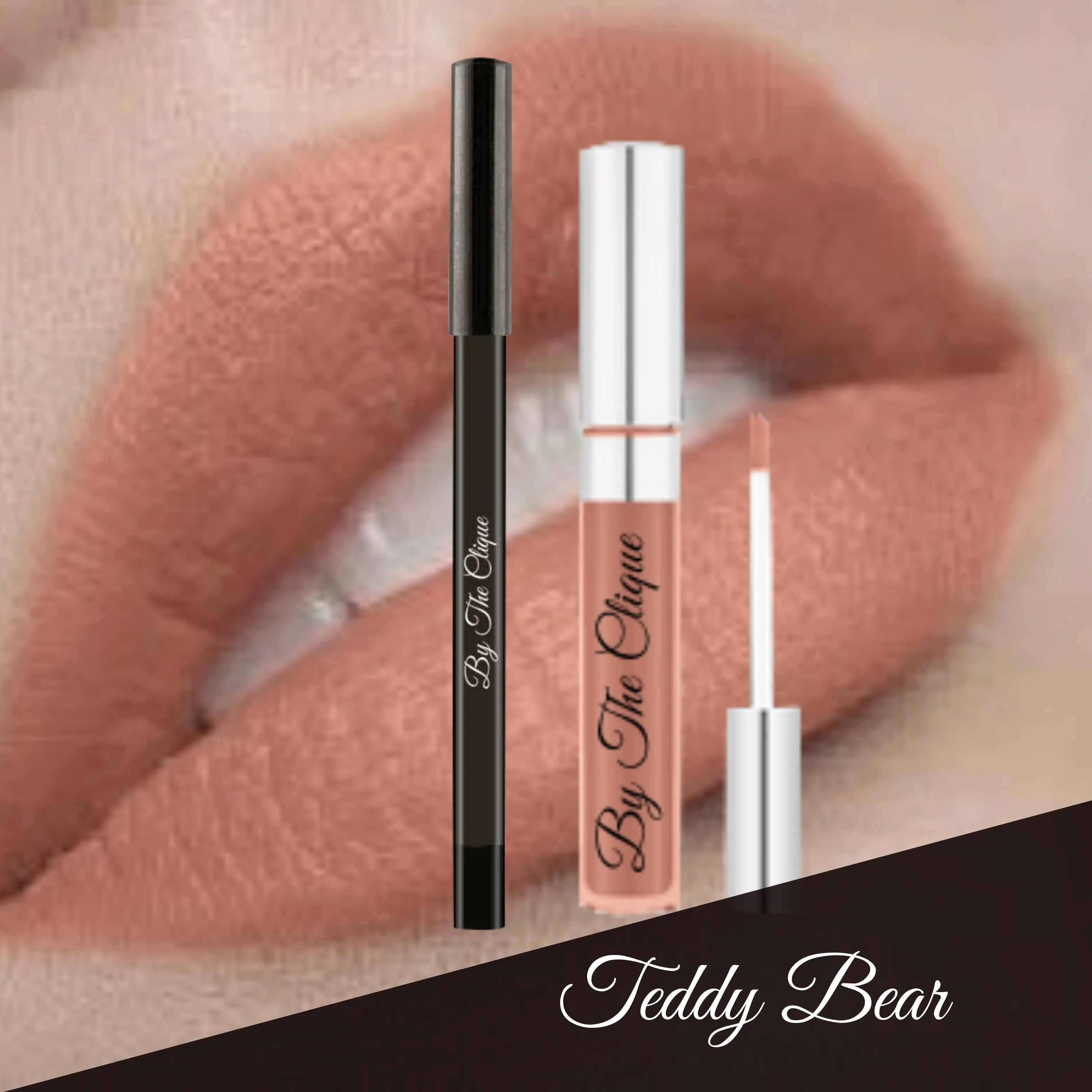 By The Clique  Premium Long Lasting Matte Liquid Lipstick and Liner Set  | Natural  Nude | Teddy Bear