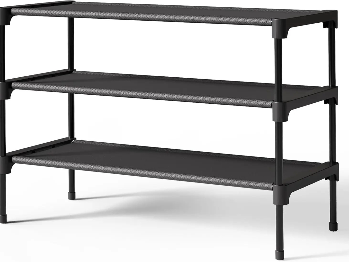 Shoe Rack - Non-Woven Shoe Rack Shelf, Shoe Organizer for Closet, Entryway, Garage & Corridor, Stackable Shoe Shelves, 27.5" Wide - 3 Tier, Black