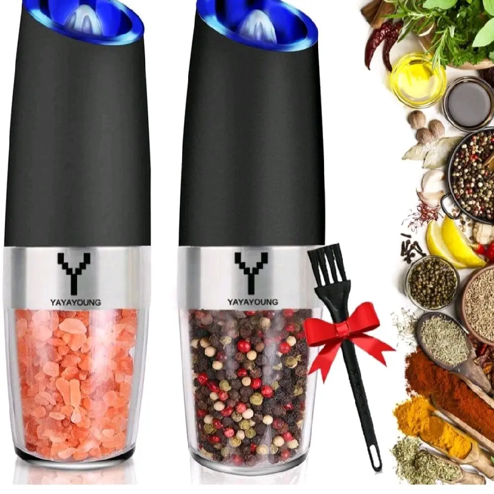 2PACK Electric Salt & Pepper Grinder Gravity with Adjustable CoarsenessLed Light