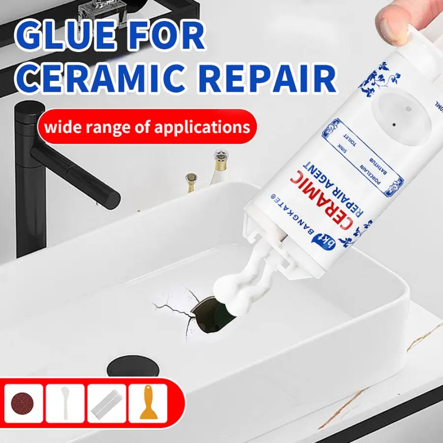 Ceramic Repair Agent, Ultra-Strong Waterproof Bonding, Effective Hand Wash Basin Crack Repair, Powerful Cracking Glue for Bathtub, Toilet, Sink, Strong Adhesive