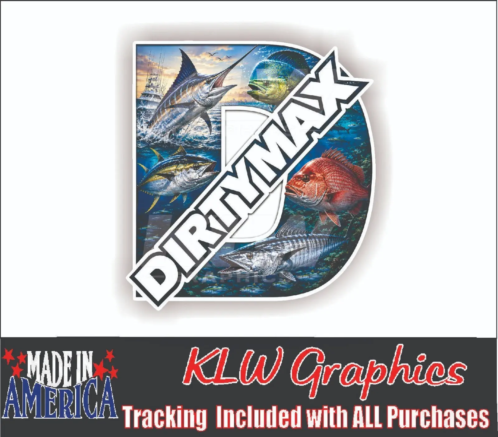 Dirtymax D Sport Fishing Full Color Decal Sticker Marlin Tuna Mahi Wahoo Fits Duramax Truck