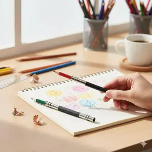 Dual Head Extendable Pencil Holder for Artists, Adjustable Sketching Tool with Double Spring Clip, Anti-Slip Grip, Portable & Compatible with Multiple Drawing Pencils, Ideal for Sketching & Studio Use.