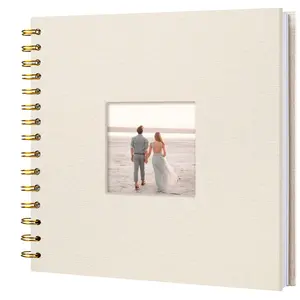 8 x 8 Inch Scrapbook Photo Album Linen Cover 20 Sheets/ 40 Pages, Hardcover Kraft White Pages Memory Book, for Travel Wedding Guest Book Christmas Baby Shower Fits 4x6 & Instant Photos, Beige