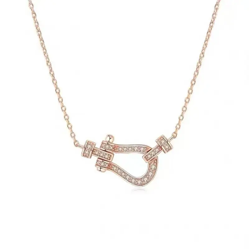 This is a popular European and American horseshoe buckle necklace that is versatile for women, exuding a sense of high-end sophistication. It features a slightly inlaid, niche, and luxurious heavy industry collarbone chain This is a popular European and American horseshoe buckle necklace that is versatile for women, exuding a sense of high-end sophistication. It features a slightly inlaid, niche, and luxurious heavy industry collarbone chain
