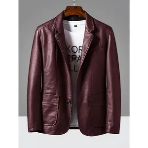 Sleek Lightweight Faux Leather Blazer - Men's Casual Jacket with Pockets, Button-Up