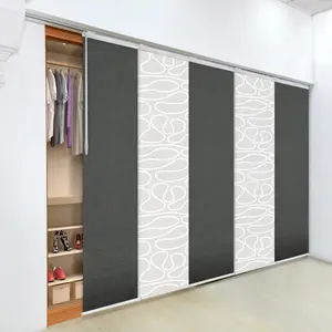 5-Panel Single Rail Panel Track Blind Extendable 58"-110"W x 91.4"H, Panel width 23.5", Whirl White, Smoke