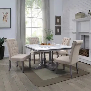 Acme 73270-67 5 pc Yabeina grey finish wood and white square marble top dining table set