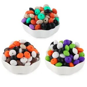 12mm Silicone Flat Bean Beads, Halloween Colors, Assorted Styles, DIY Beading Accessories, Perfect for Halloween DIY Bracelets, Necklaces, and Phone Charms