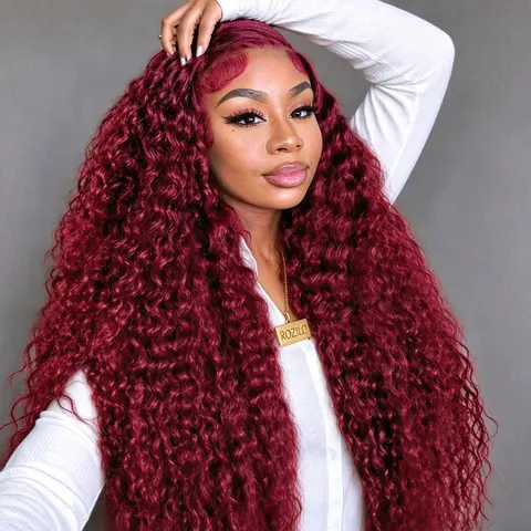 【30inch only $129】99j Burgundy Lace Front Wigs Human Hair wig 13x6 Deep Wave HD Lace Front Wigs Pre Plucked with Baby Hair 180 Density Glueless Wet and Wavy Red Wine Colored Wigs Human Hair for Women SummerVibes
