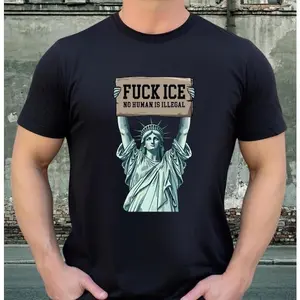 100% Cotton Statue of Liberty No Human is Illegal Anti Ice Shirt, Unisex Fck ICE Shooting Protest Tee
