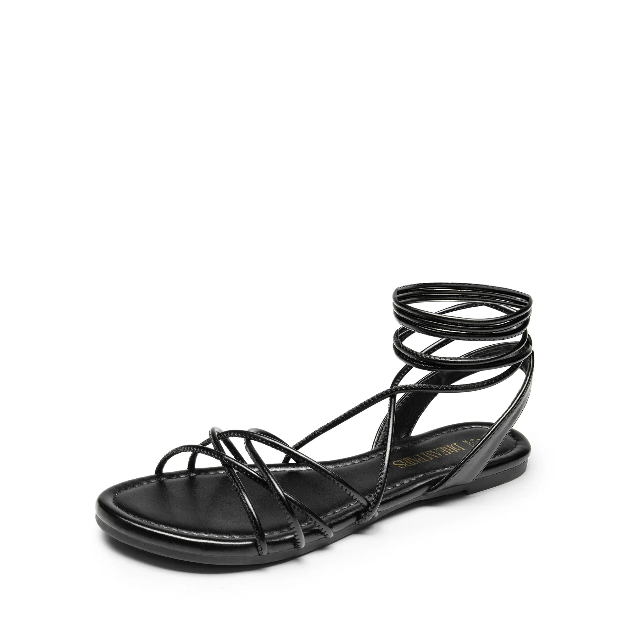 DREAM PAIRS Women's Lace Leather Strappy Open Toe Lace Up Flat Sandals - Lightweight, Stylish Women's Shoes for Casual Summer Footwear Wear