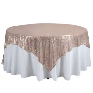 Sequin 90"x90" Table Overlay Square Tablecloth Blush - Sparkly Table Cover