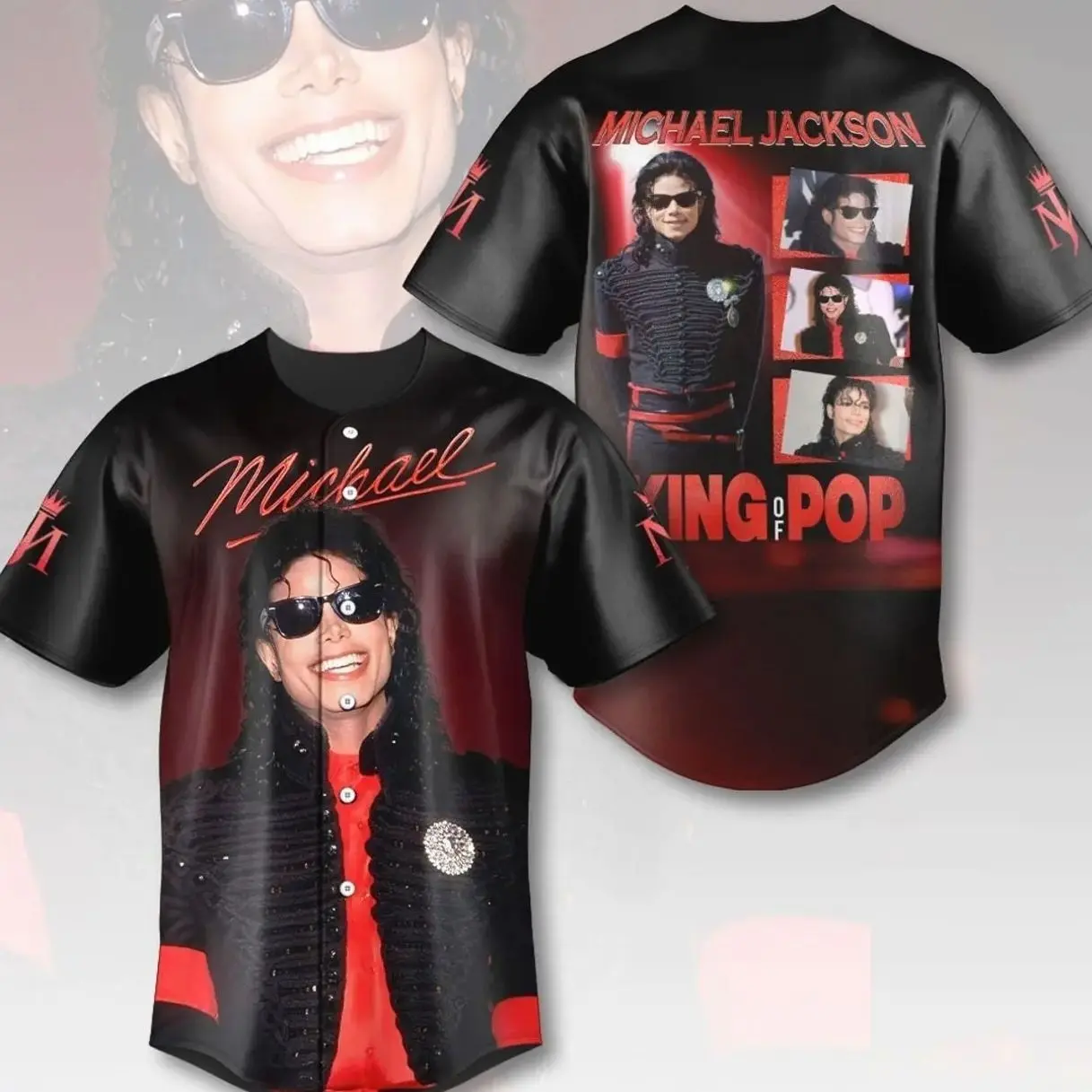 Michael Jackson King of Pop Baseball Jersey, Official Music Fan Merch, Unisex Concert Shirt, Button Down Jersey, Gift for Michael Jackson Fans and Music Lovers