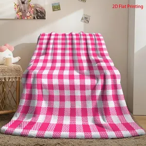Soft Skin-friendly Warm Pink & White Checkered Pattern Blanket Machine Washable Easy to Clean Breathable Not Stuffy for Sofa Bedroom Office Nap Picnic Travel Portable Brightens Home Atmosphere