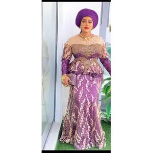 Purple Sequin Peplum Mermaid Maxi Dress for Mother of The Bride & Wedding Guests Formal Evening Wear