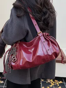 Vintage Classic Oil Leather Underarm Bag, New Small Unique Tote Large Capacity Fashion Commuter Shoulder Handbag, Pu Tote Satchel