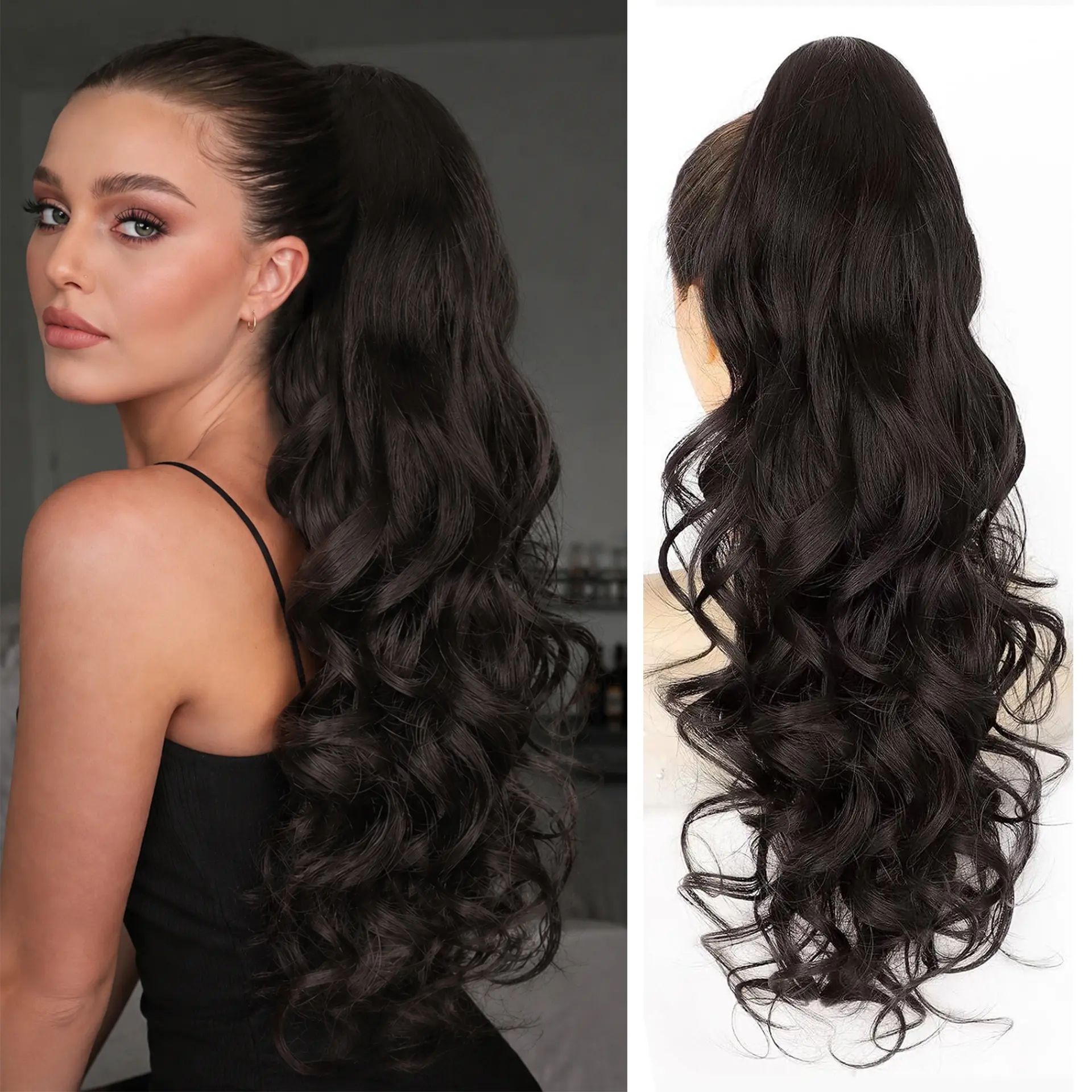 Ponytail Extension 24 Inch Claw Clip Ponytail Extension Long Curly Wavy Pony Tails Hair Extensions Natural Fake Synthetic Clip in Ponytail Hairpiece for Women Daily