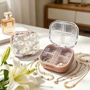 Daisy Charm Mini Portable Double Layer Jewelry Box, Small Necklace Bracelet Organizer, Anti-tangle & Anti-oxidation, Multi-compartment, Compact Light Luxury Jewelry Storage Case