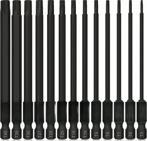 Torx Bit Set,  13-  Tamper Proof Torx  Bits Set,  S2 Steel, 4'' Long, T5, T6, T7, T8, T9, T10, T15, T20, T25, T27, T30, T35, T40