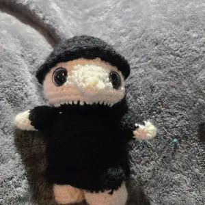 Plague Doctor Plush Toy with Black Outfit and White Face, Simple Design, Soft and cuddly Texture