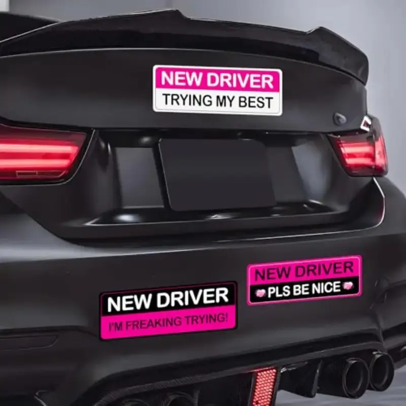 1SET ute Funny New Driver "NEW DRIVER" Logo Decor Sticker For Car Bodies, Backpacks, Daily Items "NEW DRIVER", Funny Slogans, Pink-Black Themed Decor Fill With New Driver Enhance New Driver Style Car Decals, Car Stickers