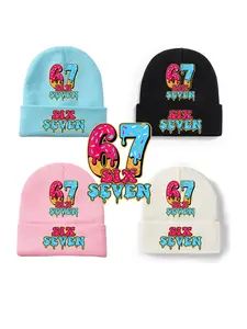 Men's  Women's 67 six seven Logo Print Beanie Hat Fun Knit Christmas Hat Soft Yarn Cap Knit Hats for Winter Holiday