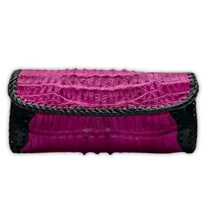 Trifecta Alligator Clutch in Fuscia and Artisan Whipstitch Leather
