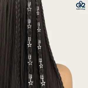 10Pcs Gold Star Hair Cuffs, Ancient Style Dreadlock Hair Rings, Hollow Star Braiding Hair Accessories, Boho Hair Charms for Women alligator clip