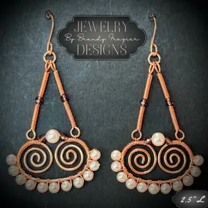 Brandy Frazier Handmade Beaded Wire Wrapped Earrings in glass Czech pearl & purple fire polished Glass Beads Hypoallergenic Jewelry 2.5" Length