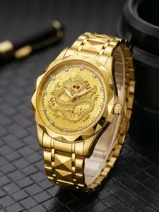 Men's Quartz Watch, Dragon Pattern, Diamond Accents, Casual Business Style, Round Analog Face, Alloy Case, Four Seasons Wear